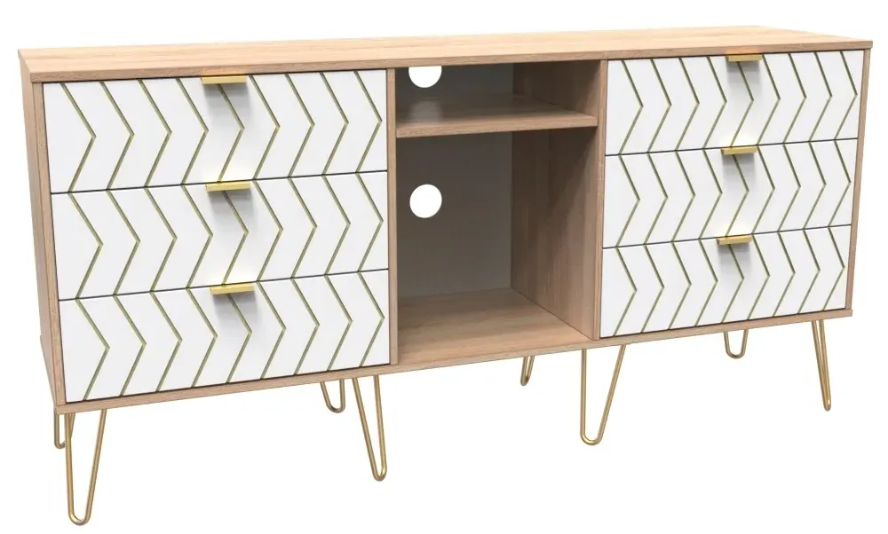 Jigsaw 150cm TV Unit with Hairpin Legs - White, Oak Effect