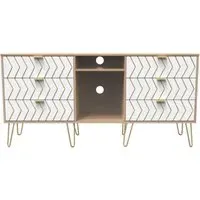 Jigsaw 150cm TV Unit with Hairpin Legs - White, Oak Effect