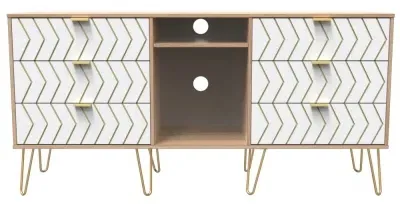 Jigsaw 150cm TV Unit with Hairpin Legs - White, Oak Effect