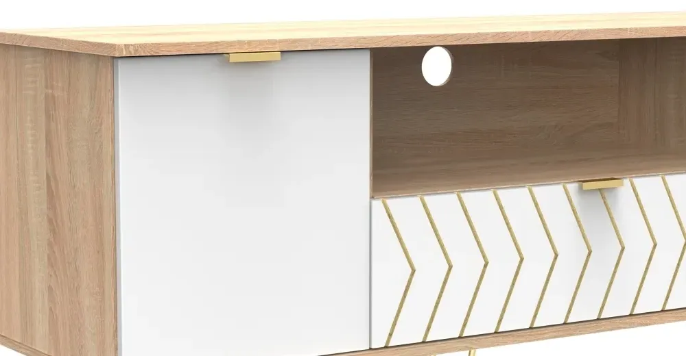 Jigsaw 65cm TV Unit with Hairpin Legs - White, Oak Effect