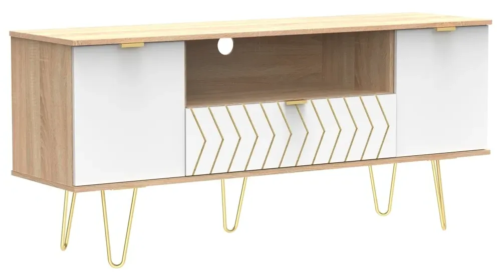 Jigsaw 65cm TV Unit with Hairpin Legs - White, Oak Effect