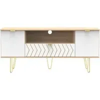 Jigsaw 65cm TV Unit with Hairpin Legs - White, Oak Effect