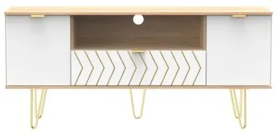 Jigsaw 65cm TV Unit with Hairpin Legs - White, Oak Effect