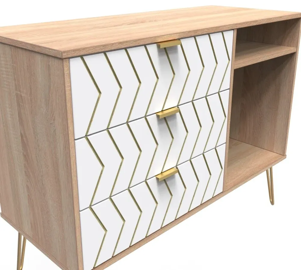 Jigsaw 95cm TV Unit with Hairpin Legs - White, Oak Effect