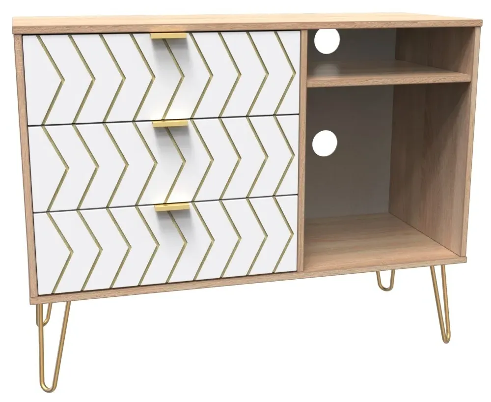 Jigsaw 95cm TV Unit with Hairpin Legs - White, Oak Effect