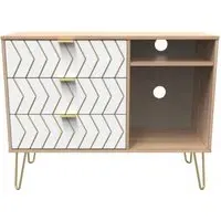Jigsaw 95cm TV Unit with Hairpin Legs - White, Oak Effect
