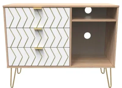 Jigsaw 95cm TV Unit with Hairpin Legs - White, Oak Effect