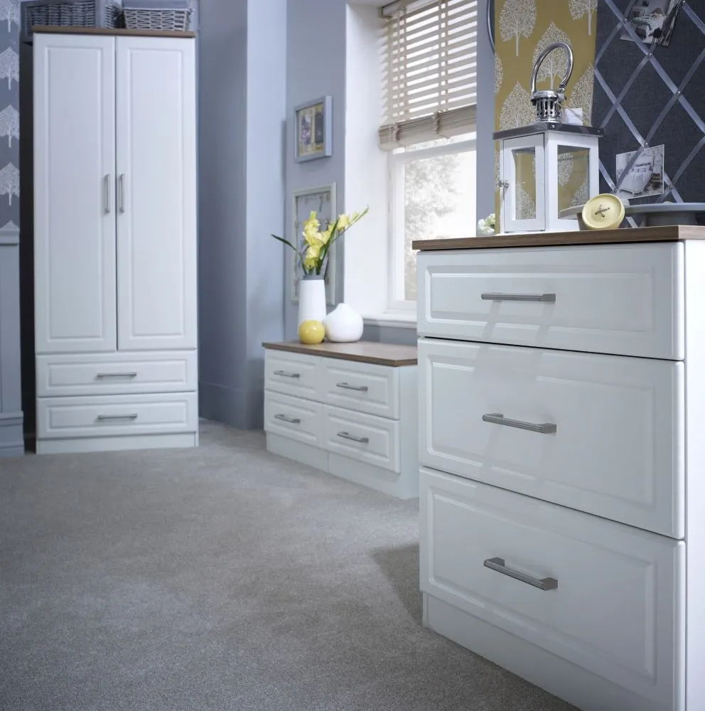 Kent 2 Door Tall Wardrobe with 2 Drawers - White, Oak