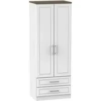 Kent 2 Door Tall Wardrobe with 2 Drawers - White, Oak