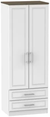 Kent 2 Door Tall Wardrobe with 2 Drawers - White, Oak image