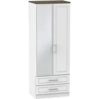 Kent 2 Door Tall Wardrobe with Mirror - White Ash, Oak