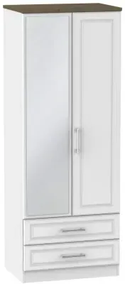 Kent 2 Door Tall Wardrobe with Mirror - White Ash, Oak image