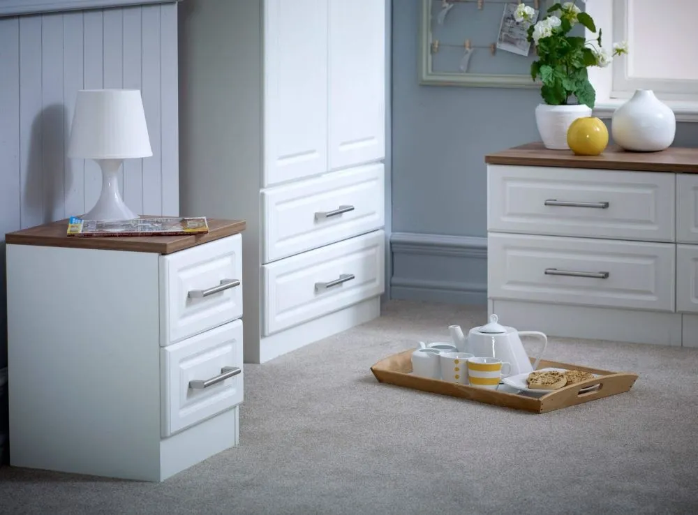 Kent 2 Drawer Bedside Cabinet - White, Oak