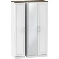 Kent 3 Door Tall Triple Wardrobe with Mirror - White, Oak