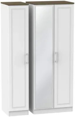 Kent 3 Door Tall Triple Wardrobe with Mirror - White, Oak