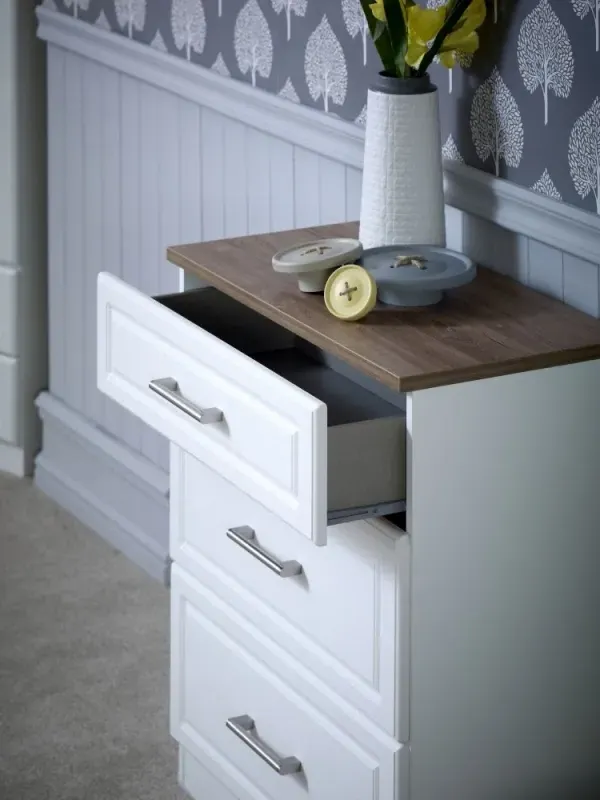 Kent 3 Drawer Bedside Cabinet - White, Oak