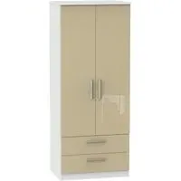 Knightsbridge 2 Door 2 Drawer Double Wardrobe - Mushroom, White