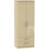 Knightsbridge 2 Door 2 Drawer Tall Wardrobe - Mushroom, Oak