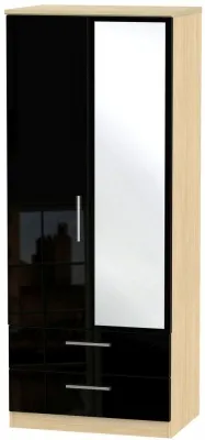 Knightsbridge 2 Door Combi Wardrobe with Mirror - Black, Oak image