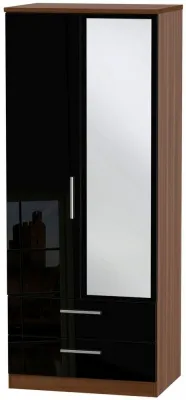 Knightsbridge 2 Door Combi Wardrobe with Mirror - Black, Walnut