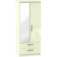 Knightsbridge 2 Door Combi Wardrobe with Mirror - Cream