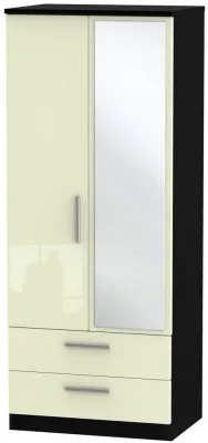 Knightsbridge 2 Door Combi Wardrobe with Mirror - Cream, Black