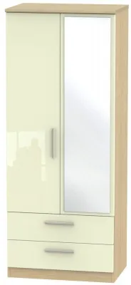 Knightsbridge 2 Door Combi Wardrobe with Mirror - Cream, Oak
