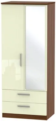 Knightsbridge 2 Door Combi Wardrobe with Mirror - Cream, Walnut