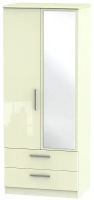 Knightsbridge 2 Door Combi Wardrobe with Mirror - Cream