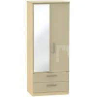 Knightsbridge 2 Door Combi Wardrobe with Mirror - Mushroom, Oak