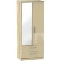 Knightsbridge 2 Door Combi Wardrobe with Mirror - Mushroom, Oak