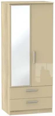 Knightsbridge 2 Door Combi Wardrobe with Mirror - Mushroom, Oak