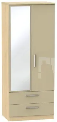Knightsbridge 2 Door Combi Wardrobe with Mirror - Mushroom, Oak