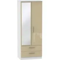 Knightsbridge 2 Door Combi Wardrobe with Mirror - Mushroom, White