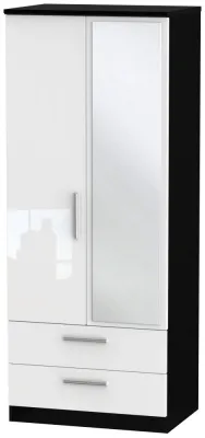 Knightsbridge 2 Door Combi Wardrobe with Mirror - White, Black