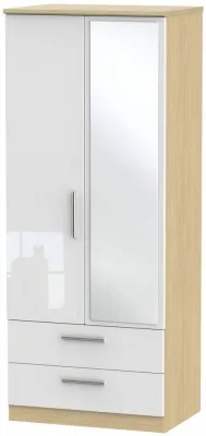 Knightsbridge 2 Door Combi Wardrobe with Mirror - White, Oak