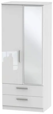Knightsbridge 2 Door Combi Wardrobe with Mirror - White