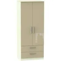 Knightsbridge 2-Door Double Wardrobe with Drawers - Mushroom, Cream