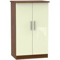 Knightsbridge 2 Door Midi Wardrobe - Cream, Walnut