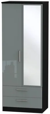 Knightsbridge 2 Door Tall Combi Wardrobe with Mirror - Grey