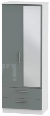 Knightsbridge 2 Door Tall Combi Wardrobe with Mirror - Grey