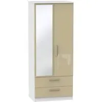 Knightsbridge 2 Door Tall Combi Wardrobe with Mirror - Mushroom