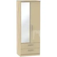 Knightsbridge 2 Door Tall Combi Wardrobe with Mirror - Mushroom, Oak
