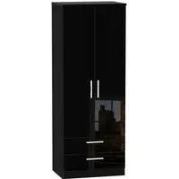 Knightsbridge 2 Door Tall Wardrobe with 2 Drawers - Black