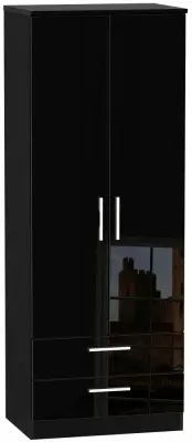 Knightsbridge 2 Door Tall Wardrobe with 2 Drawers - Black image