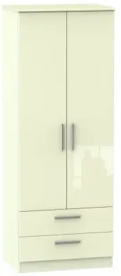 Knightsbridge 2 Door Tall Wardrobe with 2 Drawers - Cream