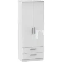 Knightsbridge 2 Door Tall Wardrobe with 2 Drawers - White