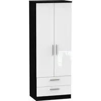 Knightsbridge 2 Door Tall Wardrobe with 2 Drawers - White, Black