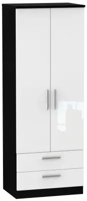 Knightsbridge 2 Door Tall Wardrobe with 2 Drawers - White, Black