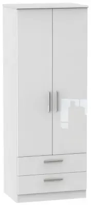 Knightsbridge 2 Door Tall Wardrobe with 2 Drawers - White